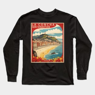 La Concha San Sebastian Beach Spain Travel Tourism Retro Vintage Art Long Sleeve T-Shirt